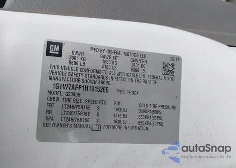 2017 GMC Savana 2500 Work Van z USA, uszkodzony, nr VIN 1GTW7AFF1H1915260